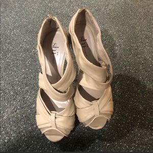 Tan open toe high heels